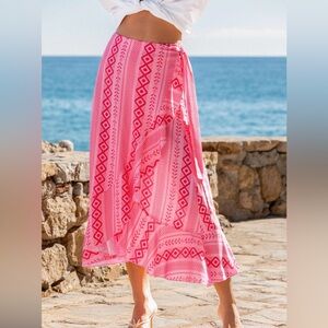 Cupshe Pink and Red Patterned Midi Skirt NWT Medium